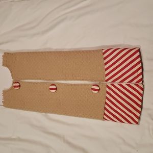 Christmas Tree Skirt Beige with Red & White Stripes 48" Round NEW